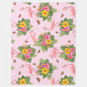 フラミンゴと蝶1 フリースブランケット (正面)