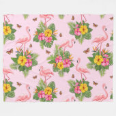 フラミンゴと蝶1 フリースブランケット (正面(横))