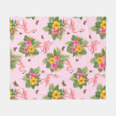 フラミンゴと蝶1 フリースブランケット (正面(横))