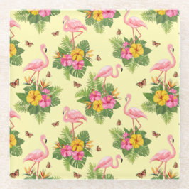 フラミンゴと蝶2 ガラスコースター