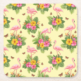 フラミンゴと蝶2 スクエアペーパーコースター