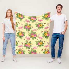 フラミンゴと蝶2 フリースブランケット