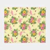 フラミンゴと蝶2 フリースブランケット (正面(横))