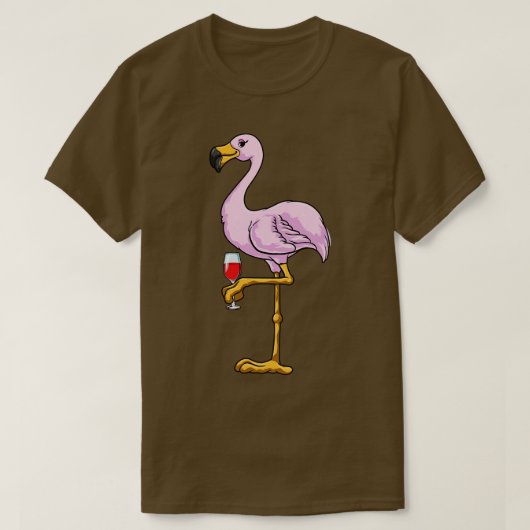 フラミンゴと赤ワインのグラス Tシャツ (デザイン正面)