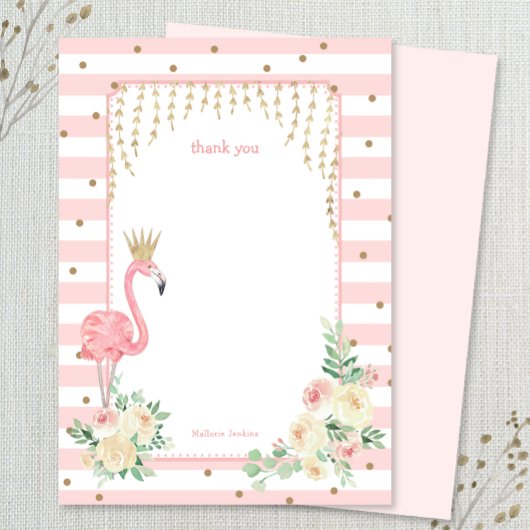 フラミンゴと金ゴールドクラウンサンキューカード 招待状