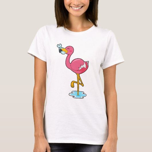 フラミンゴと魚 Tシャツ (正面)