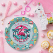 フラミンゴと7月のハットクリスマスパーティー ペーパープレート (パーティー)