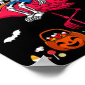 フラミンゴに乗るスケルトンのサーファー ハロウィン ポスター (角)