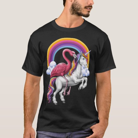 フラミンゴに乗るユニコーン Tシャツ (正面)