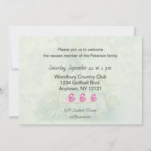 フラミンゴのお母さんと子孫の赤ちゃんシャワー 招待状 (裏面)