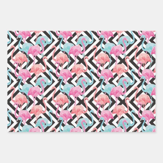 フラミンゴのはっきりしたデザインパターン ラッピングペーパーシート (正面3)