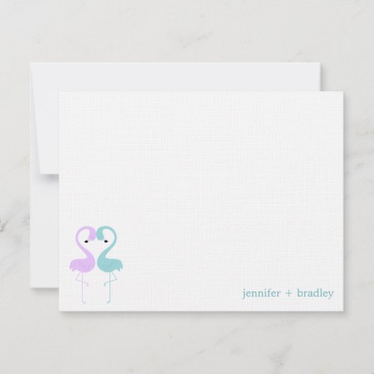 フラミンゴのカップルのカスタムな平たい箱はノート感謝していしています 招待状 (正面)