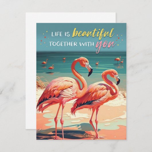 フラミンゴのカードと一緒に人生が美しい シーズンカード (正面/裏面)
