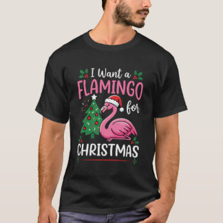 フラミンゴのクリスマスの願い熱帯の休日 Tシャツ