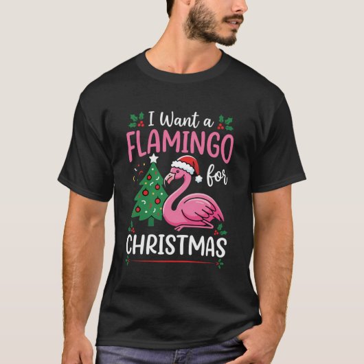 フラミンゴのクリスマスの願い熱帯の休日 Tシャツ (正面)