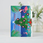 フラミンゴのクリスマスツリーカード 招待状 (スタンド正面)