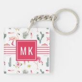 フラミンゴのサボテンのパイナップルハイビスカスパターン キーホルダー (裏面)