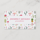 フラミンゴのサボテンのパイナップルハイビスカスパターン 名刺 (正面)