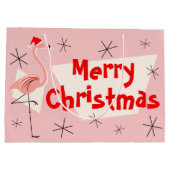 フラミンゴのサンタのピンクのメリークリスマスの大きいギフトバッグ ラージペーパーバッグ (裏面)