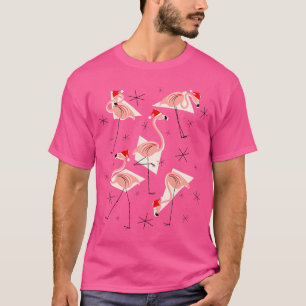 フラミンゴのサンタのピンクのTシャツの人 Tシャツ