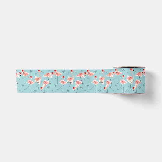 フラミンゴのサンタの一流のサテン サテンリボン (正面)