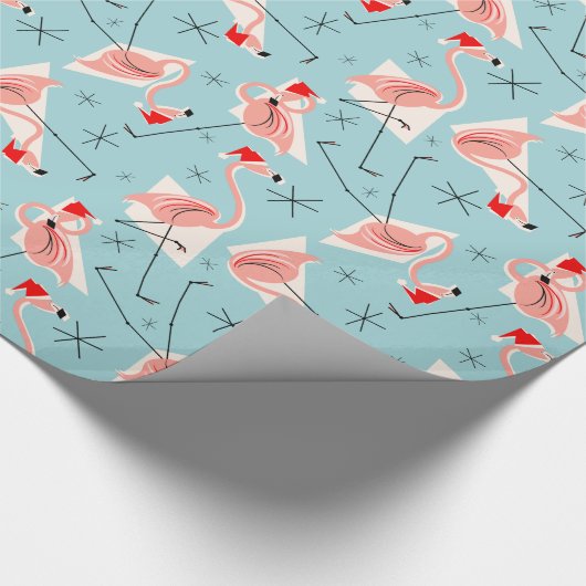 フラミンゴのサンタの青く数々のな包装紙 ラッピングペーパー (角)