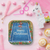 フラミンゴのテニスクリスマスデザイン  ペーパープレート (パーティー)