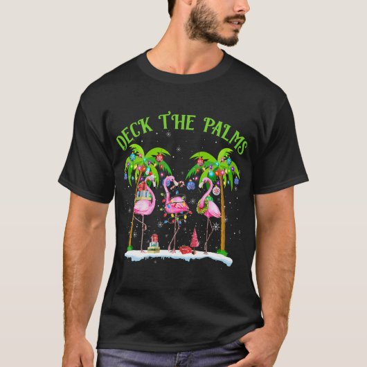 フラミンゴのトロピカル・クリスマス Tシャツ (正面)