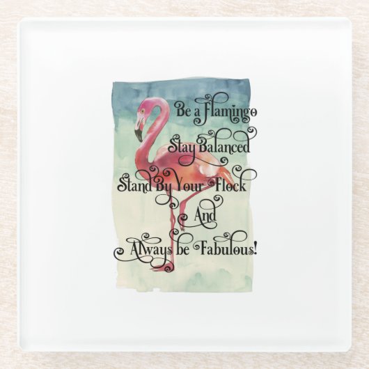 フラミンゴのバランスが取れている ガラスコースター (正面)