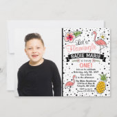 フラミンゴのパイナップル落書きの誕生日の写真の招待状 招待状 (正面)