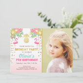 フラミンゴのパーティの招待状の熱帯誕生日のルアウ(ハワイ式宴会) 招待状 (スタンド正面)