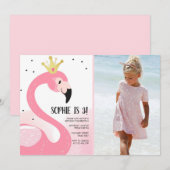 フラミンゴのパーティーの熱帯ピンクの金ゴールドの女の子の誕生日 招待状 (正面/裏面)
