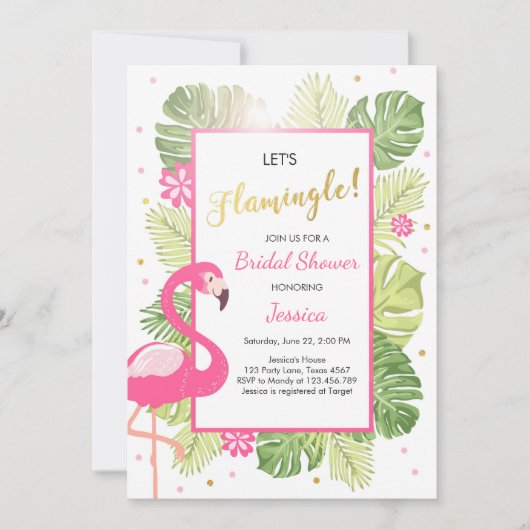 フラミンゴのパーティーの熱帯ルアウ(ハワイ式宴会)のブライダルシャワーの招待 招待状 (正面)