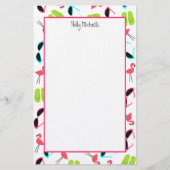 フラミンゴのビーチサンダル及びサングラスの文房具 便箋 (正面)