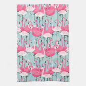 フラミンゴのピンクおよび白い群集 キッチンタオル (縦)