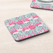 フラミンゴのピンクおよび白い群集 コースター (左側)