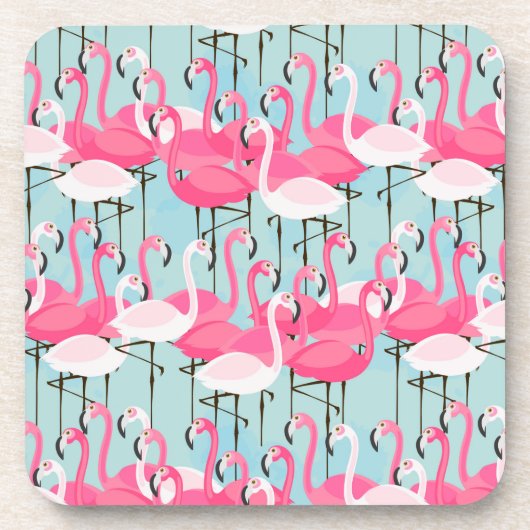 フラミンゴのピンクおよび白い群集 コースター (正面)
