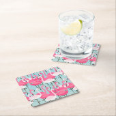 フラミンゴのピンクおよび白い群集 スクエアペーパーコースター (インサイチュ)