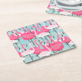 フラミンゴのピンクおよび白い群集 スクエアペーパーコースター (アングル)