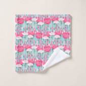 フラミンゴのピンクおよび白い群集 バスタオルセット (ウォッシュタオル)