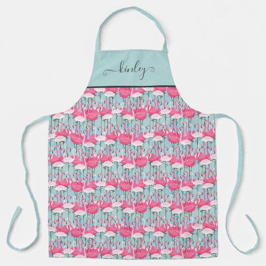 フラミンゴのピンクと白の群れ エプロン (正面)