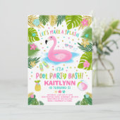 フラミンゴのプールのパーティの招待状の熱帯フラミンゴ 招待状 (スタンド正面)