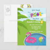 フラミンゴのプールフロート誕生日パーティー ポストカード (正面/裏面)