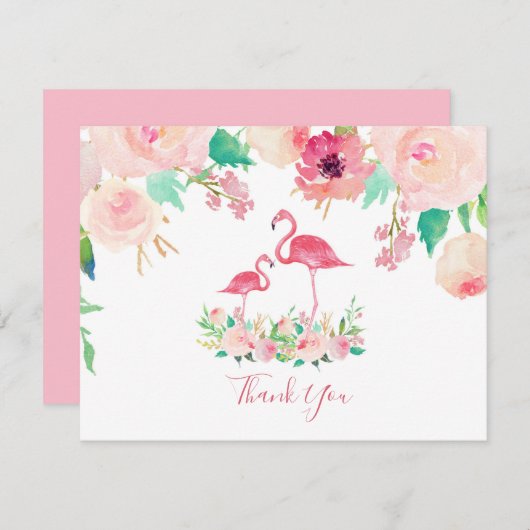 フラミンゴのベビーシャワーは感謝していしています 招待状 (正面/裏面)