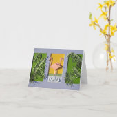 フラミンゴのメッセージカード カード (黄色い花)