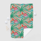 フラミンゴのヤシの木のバーラップの一見 ゴルフタオル (インサイチュ)
