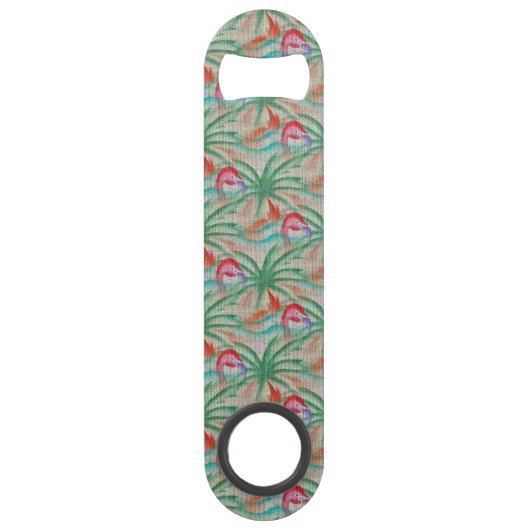 フラミンゴのヤシの木のバーラップの一見 スピード栓抜き (正面)