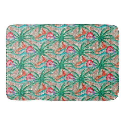 フラミンゴのヤシの木のバーラップの一見 バスマット (正面)