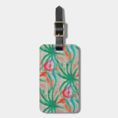 フラミンゴのヤシの木のバーラップの一見 ラゲッジタグ (正面縦)