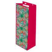 フラミンゴのヤシの木のバーラップの一見 ワインギフトバッグ (正面アングル)